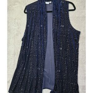 Susan Graver Vest Womens 1X‎ Large Blue Burnout Velvet Paisley Open Cardigan